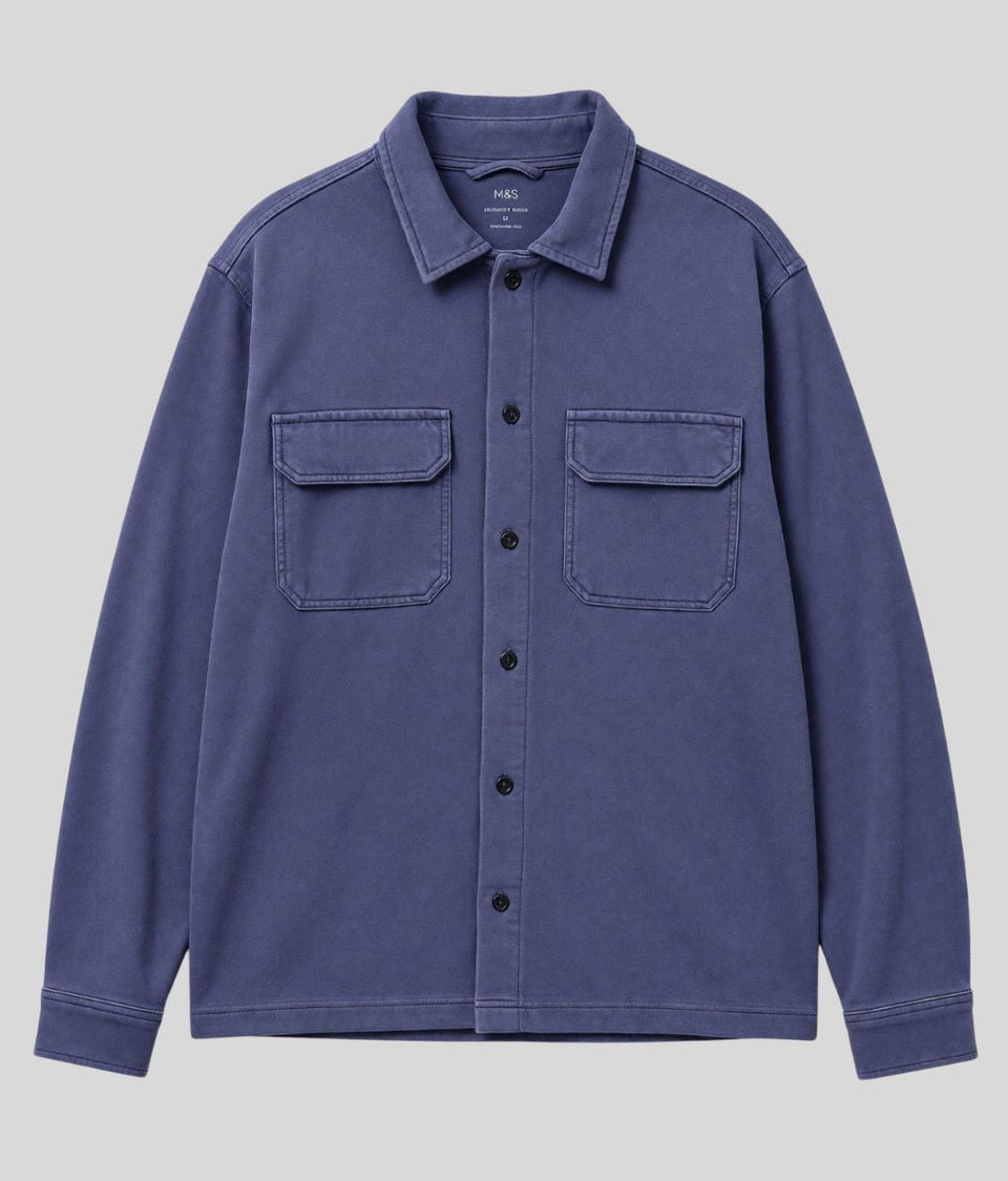 Mens Blue Cotton Jersey Overshirt