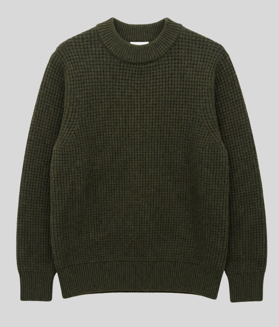 Mens Khaki Waffle Knit Jumper