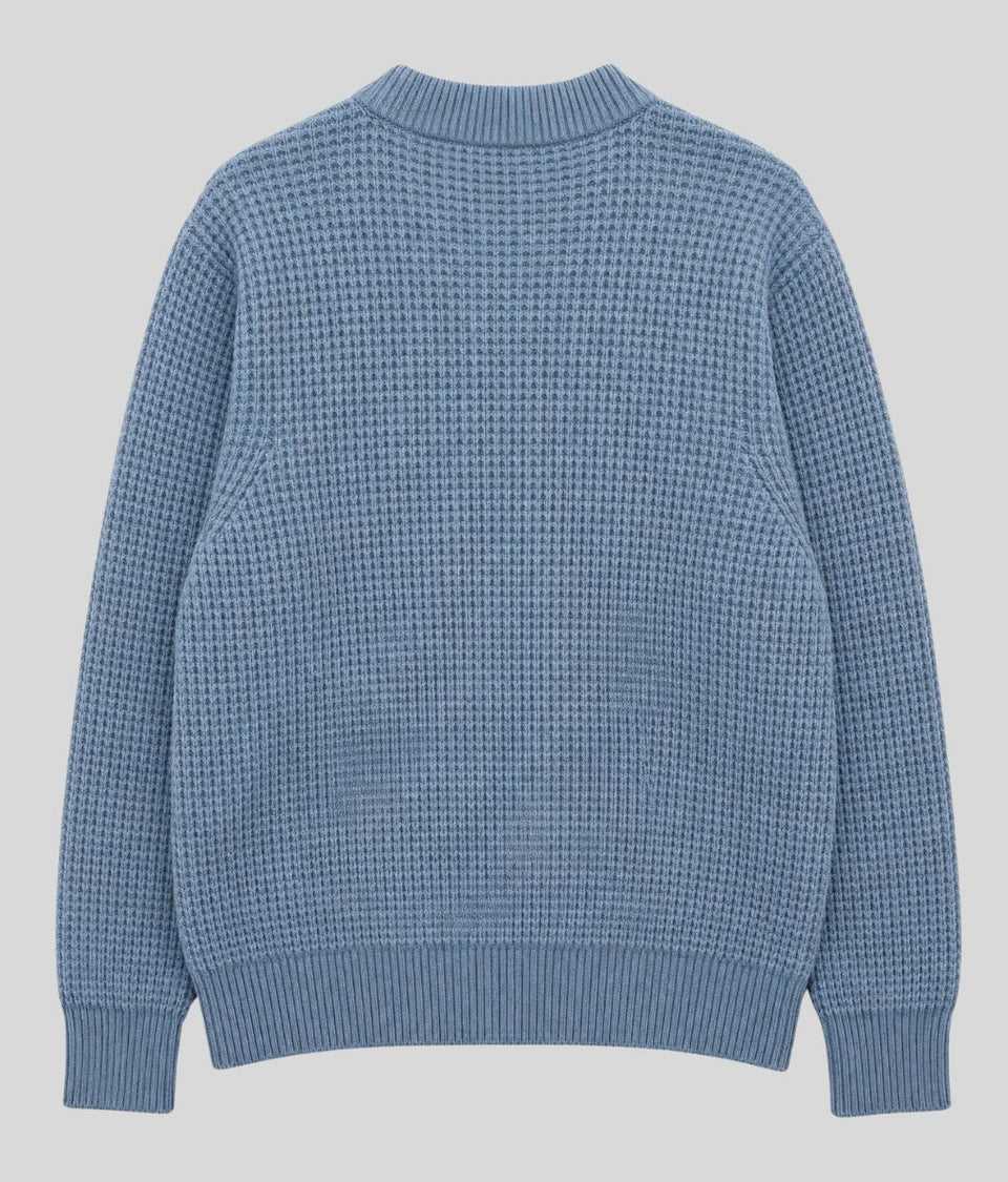 Mens Blue Waffle Knit Jumper