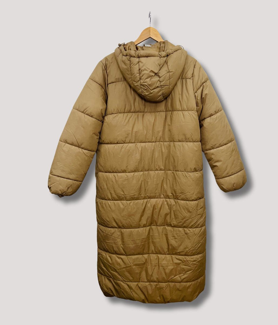 Taupe Long Hooded Puffer Coat