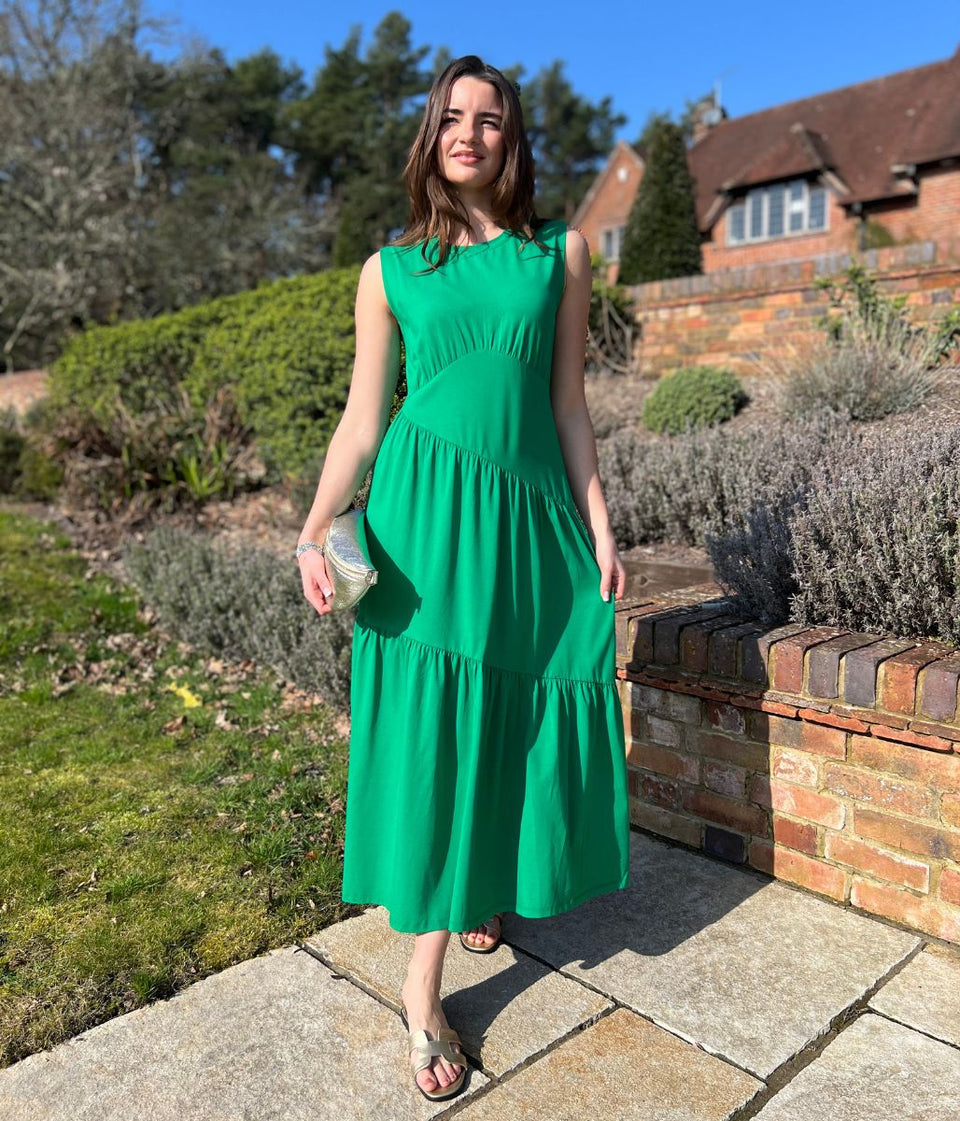 Green Premium Asymmetric Sleeveless Jersey Dress