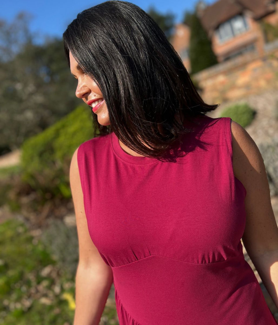 Magenta Premium Asymmetric Sleeveless Jersey Dress