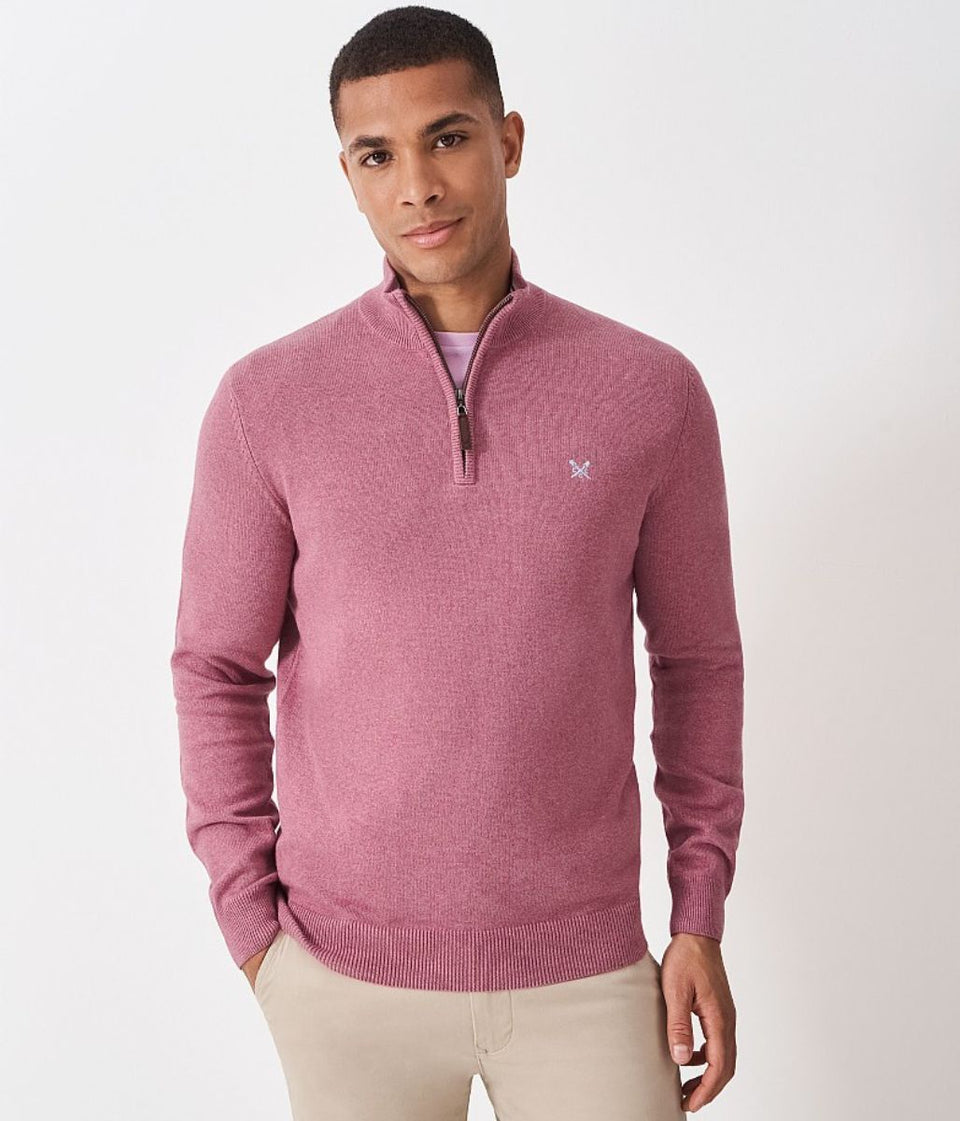Light Pink Mens Cotton Half Zip Jumper