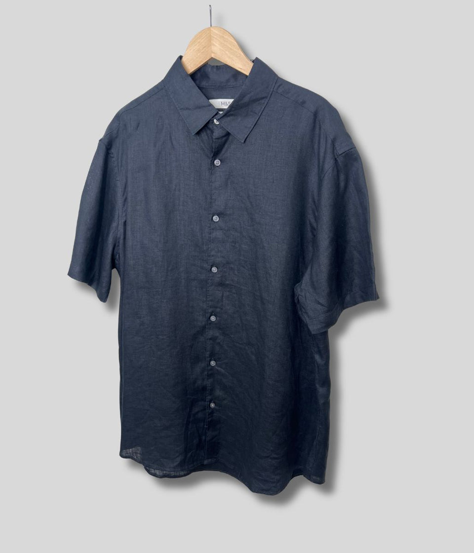 Mens Black Short Sleeve Linen Shirt