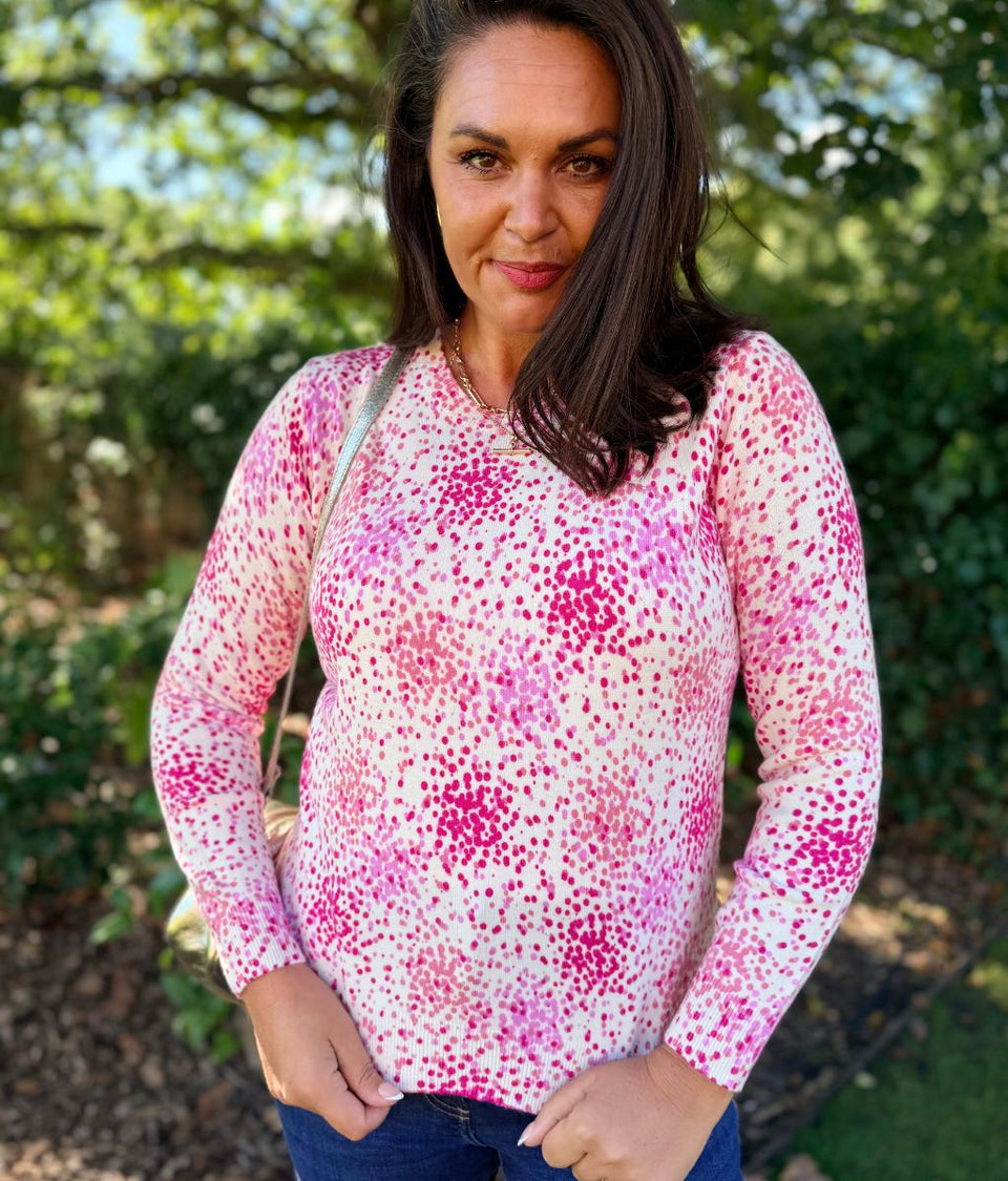 Ivory & Pink Print Jumper