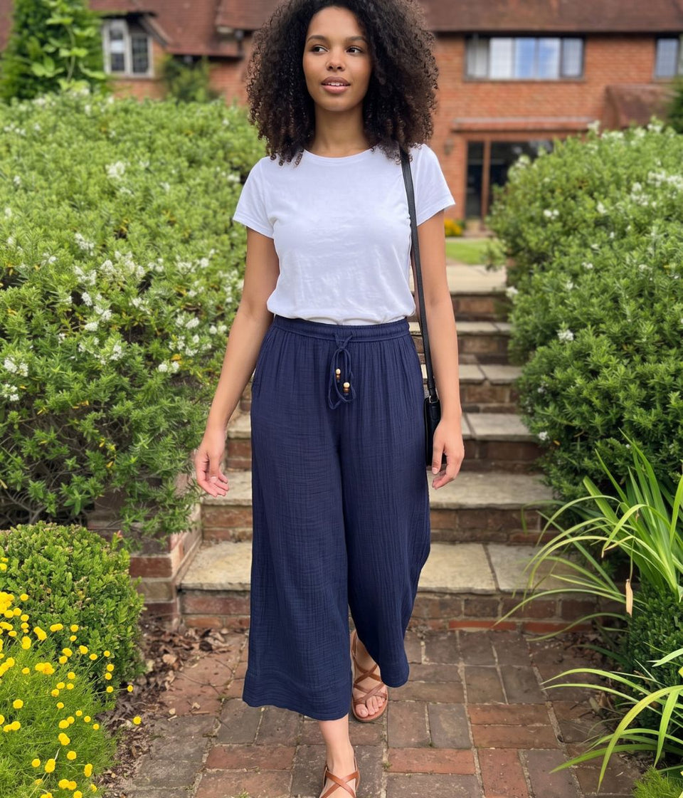 Navy Pure Cotton Wide Leg Culottes