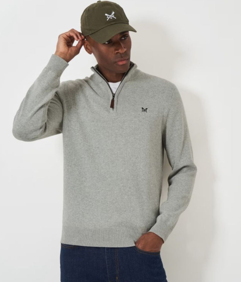 Grey Mens Cotton Half Zip Jumper
