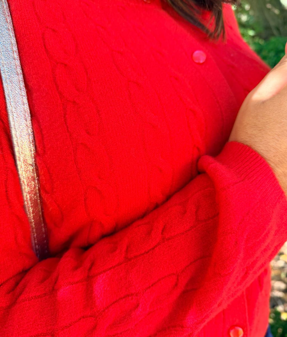 Red Soft Touch Cable Knit Cardigan