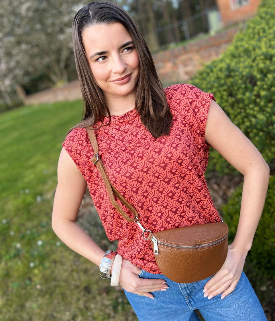 Rowan Orange/Red Print Linen Top