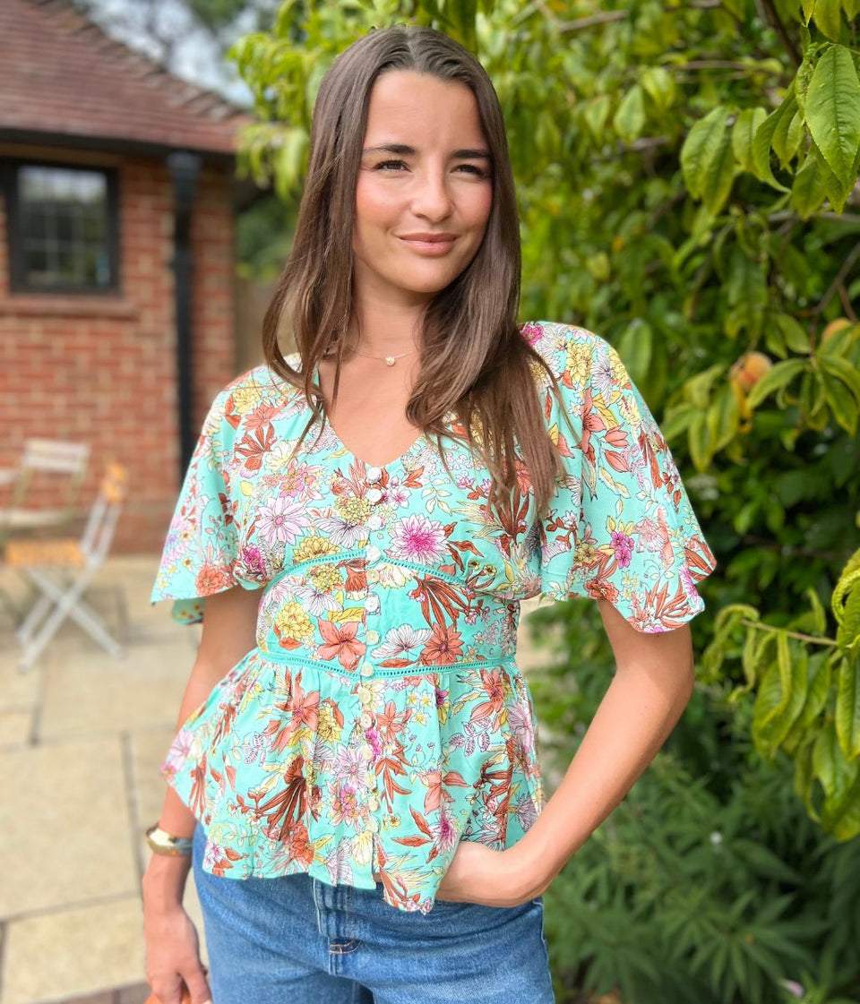 Aqua Ditsy Floral Blouse