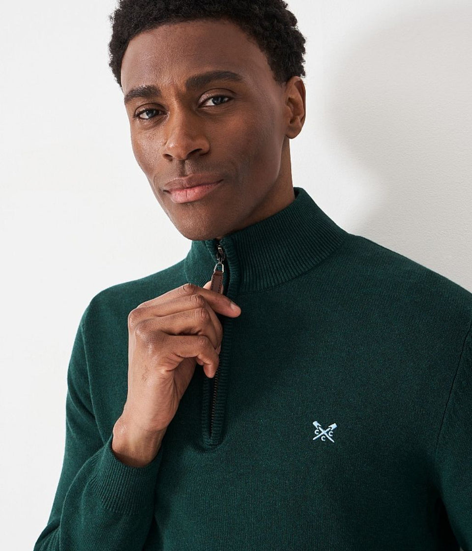 Bottle Green Mens Cotton Half Zip Jumper