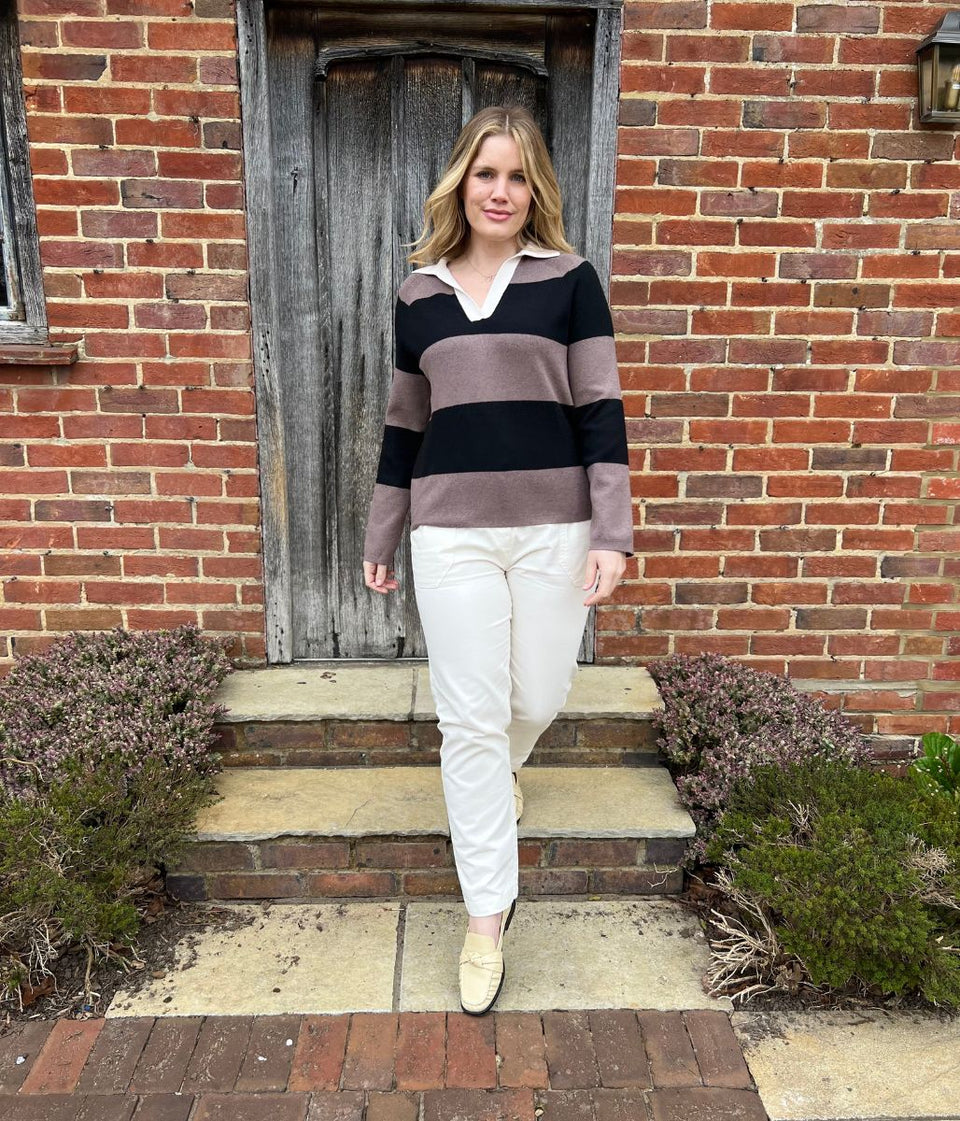 Black & Brown Soft Touch Striped Knitted Rugby Jumper