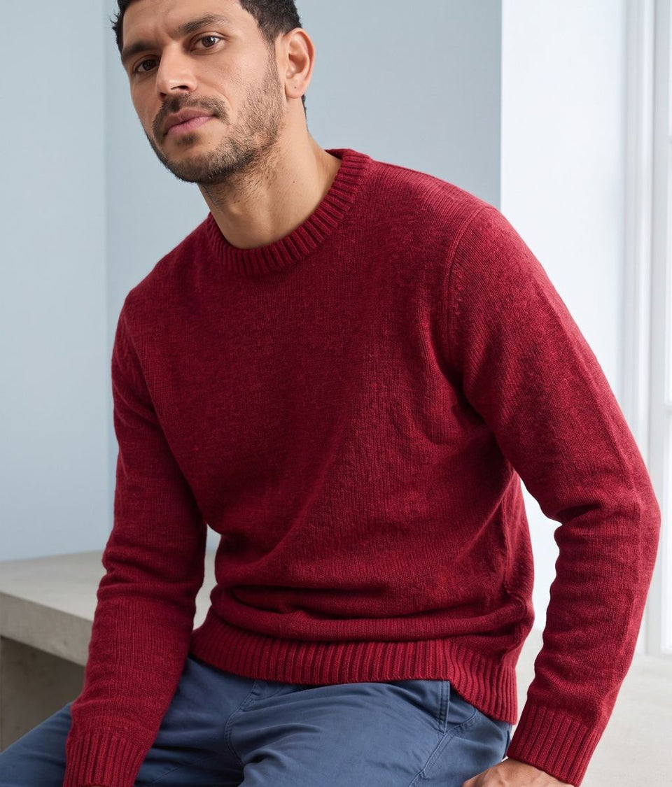 Mens Red Lambswool Crew Neck Jumper