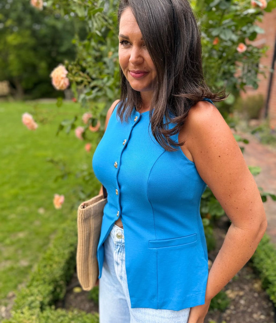 Blue Scallop Trim Waistcoat