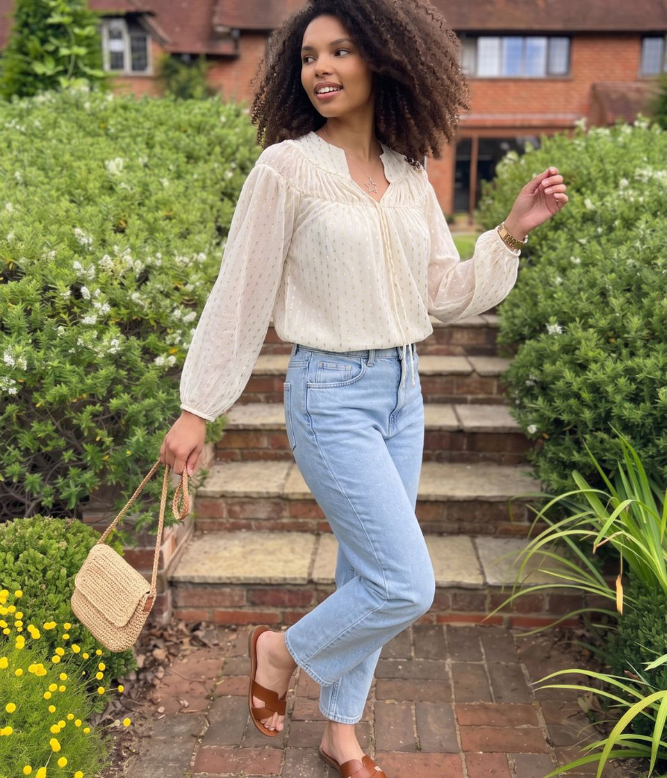 Ivory & Gold Metallic Boho Blouse