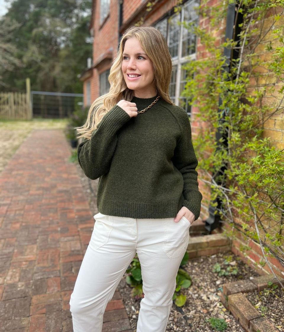 Dark Green Textured Wool Blend Jumper