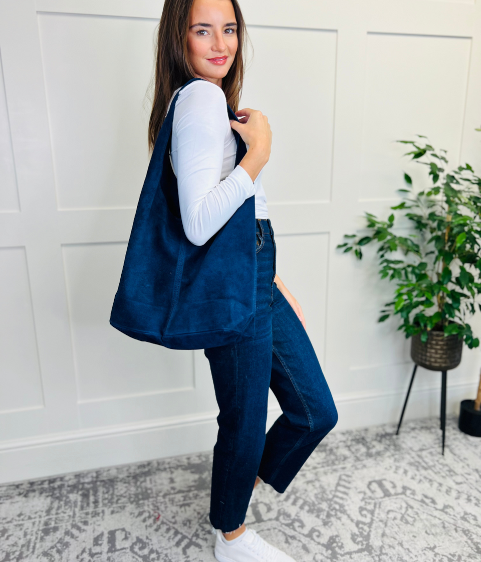 Navy Suede Tote Bag