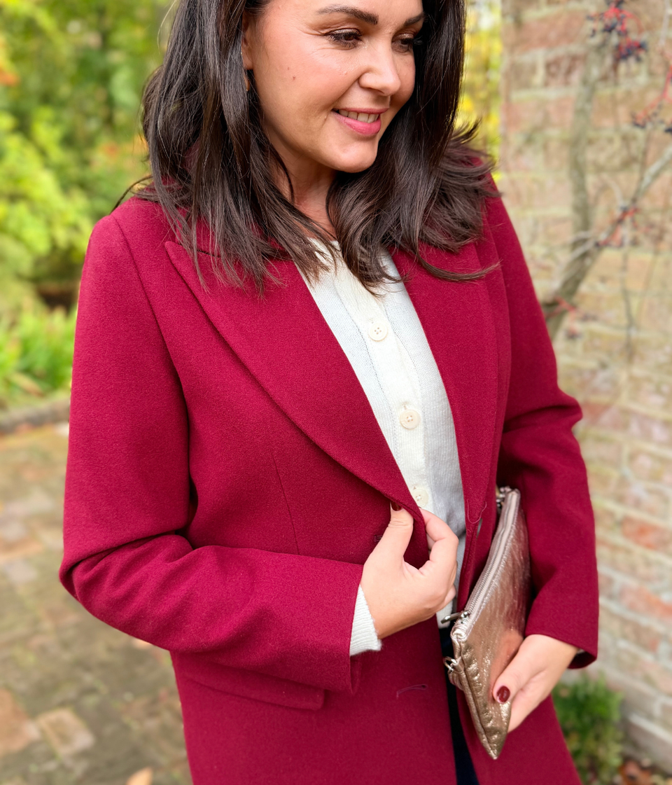 Burgundy Single Breasted Smart Coat