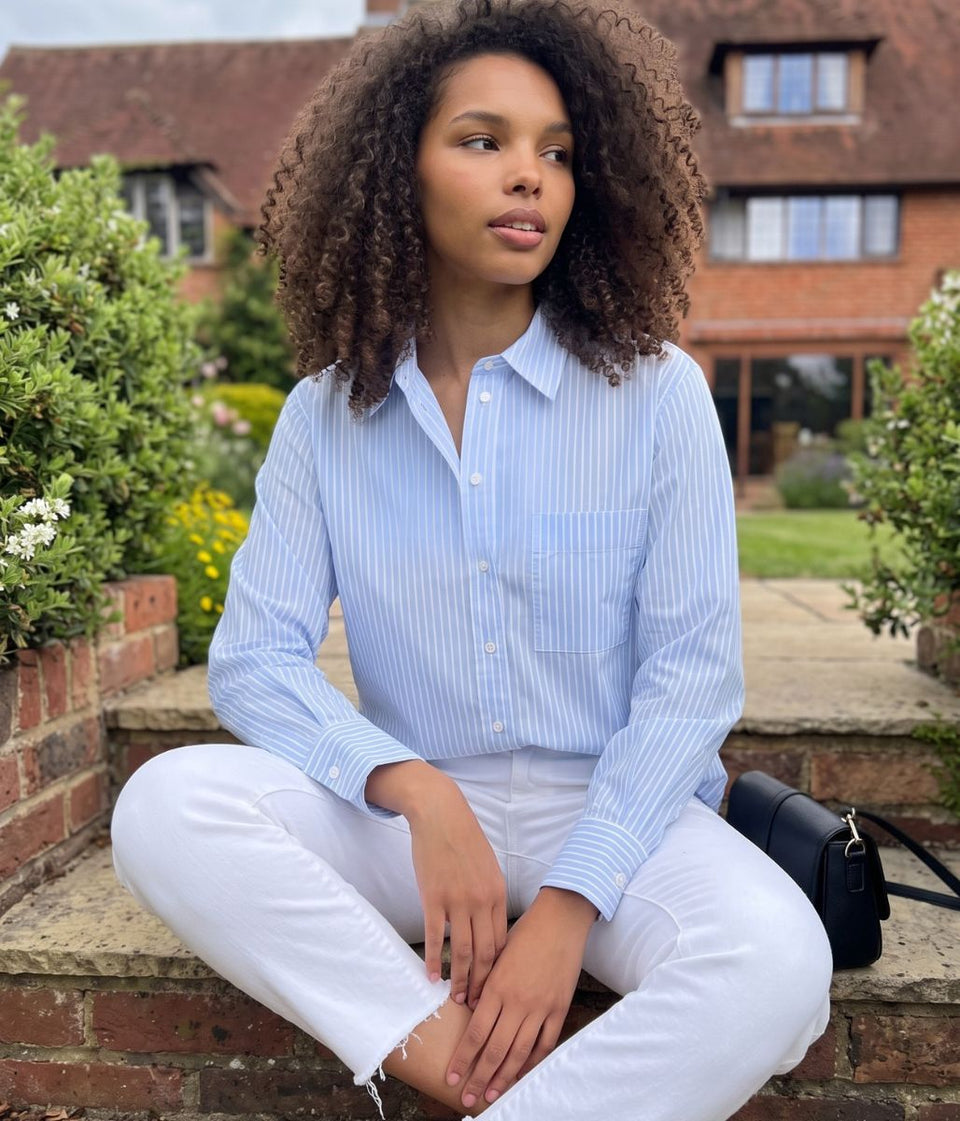Light Blue Striped Poplin Modern Shirt