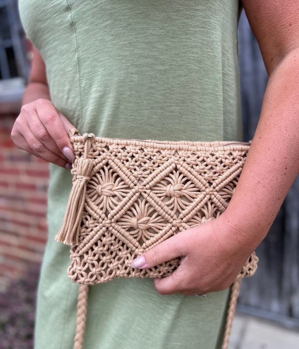 Natural Cross Body Crochet Bag