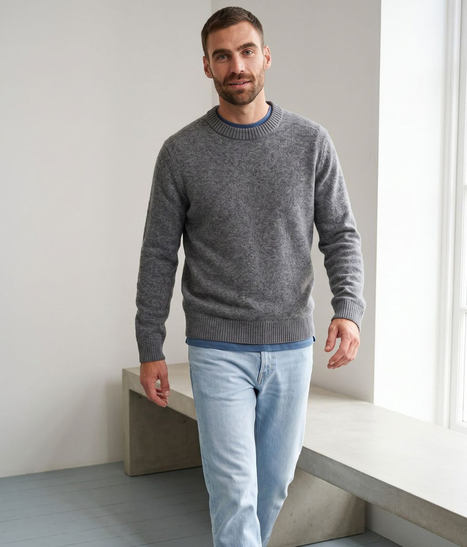 Mens Grey Crew Neck Jumper