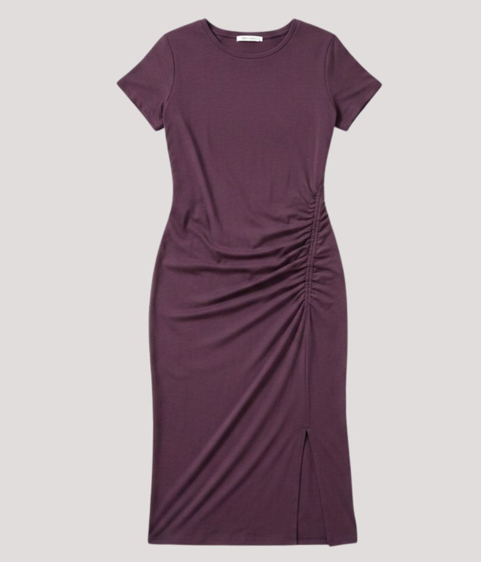 Plum Ruched T Shirt Dress