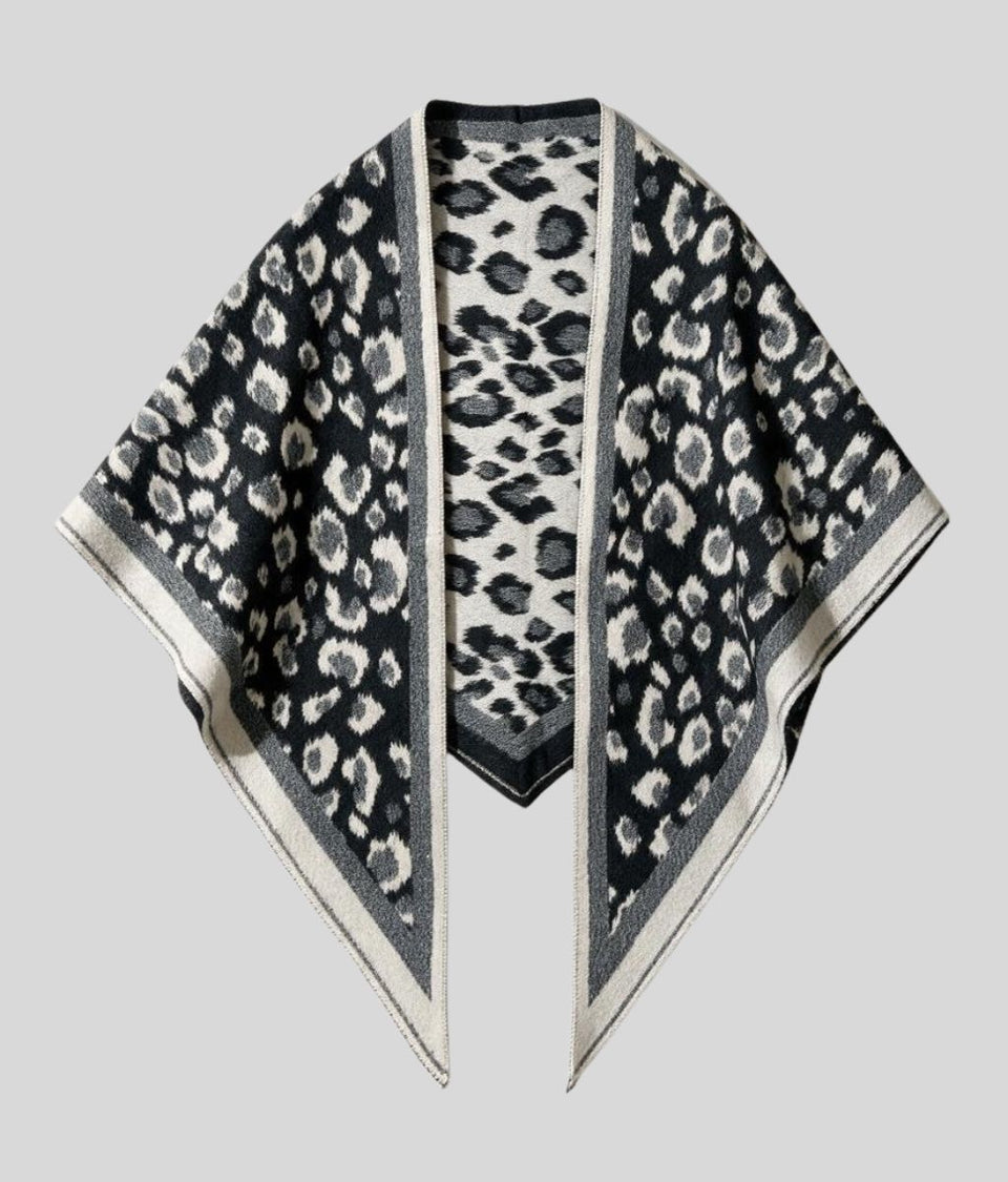 Black Leopard Print Triangle Wool Blend Scarf
