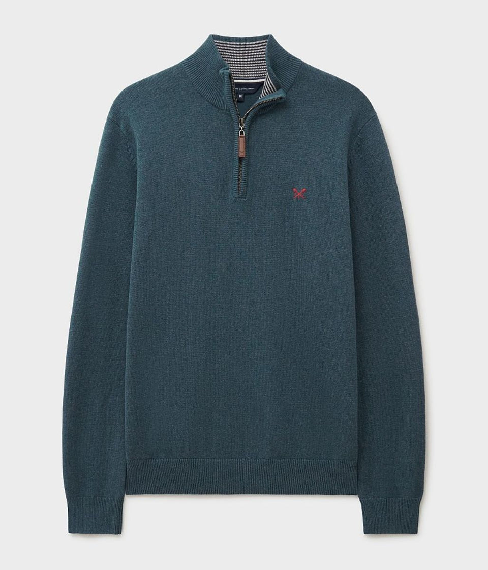 Teal Mens Cotton Half Zip Jumper
