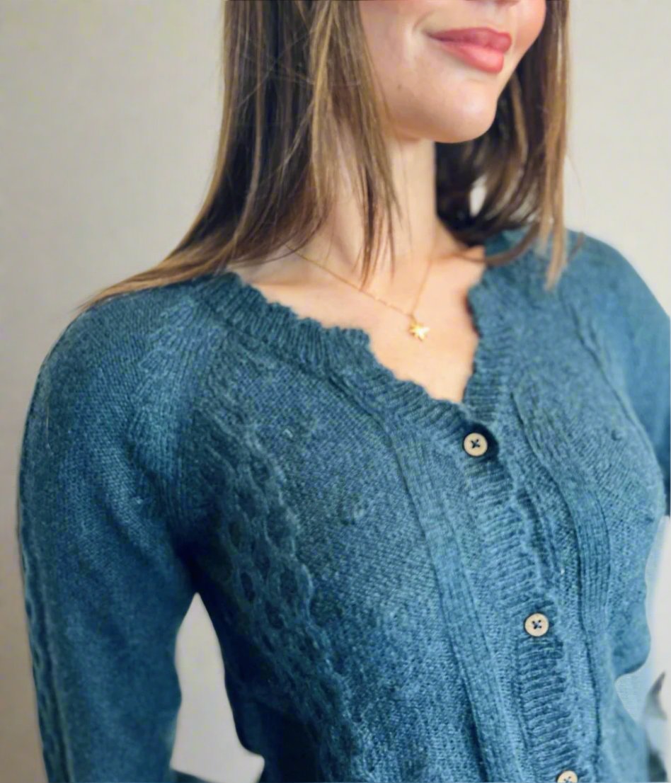 Navy Bobble Trim Cardigan