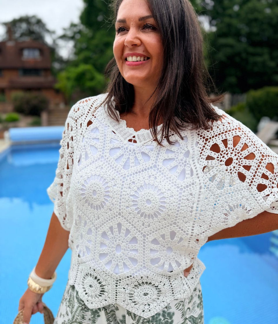 White Mandala Crochet Top