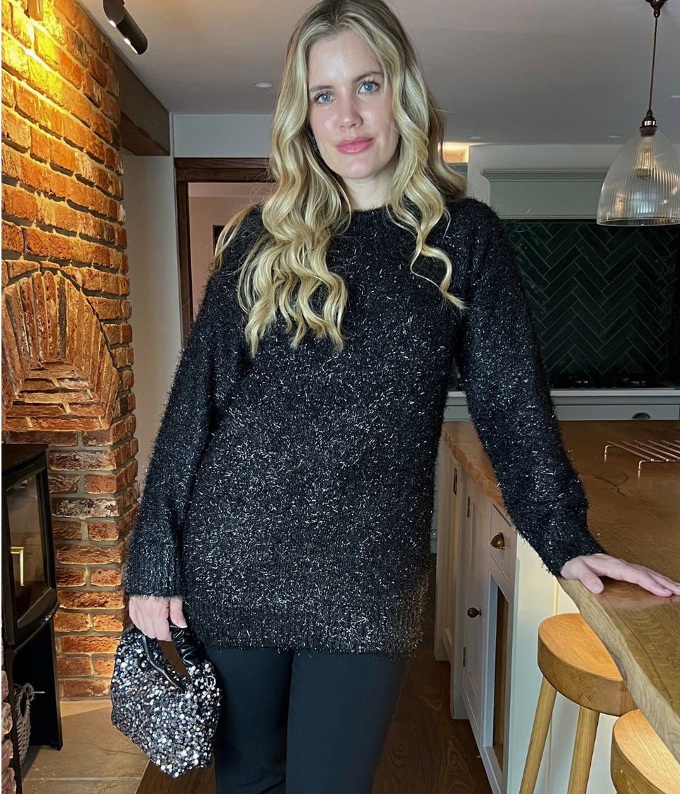 Black Sparkle Brushed Tunic Jumper