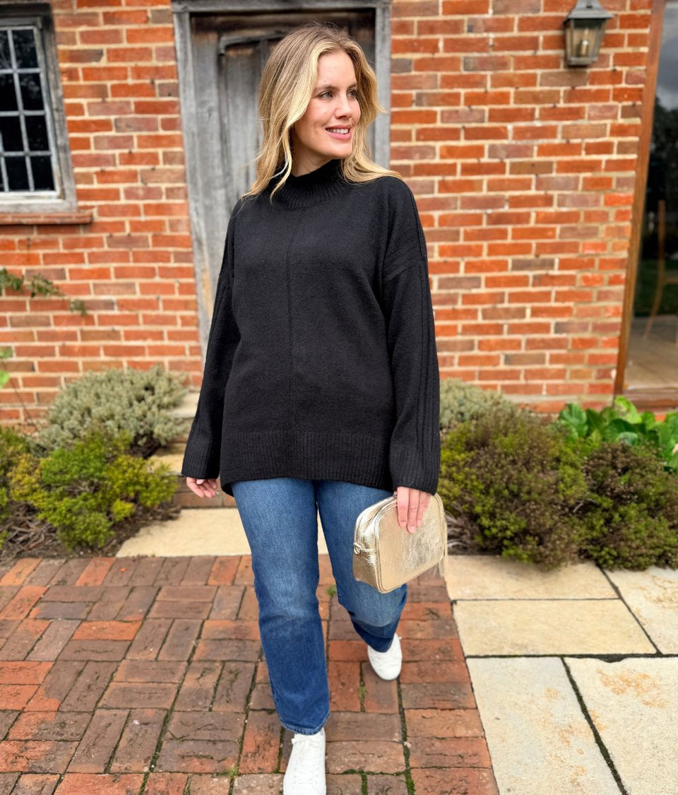 Black Funnel Neck Cosy Tunic Jumper