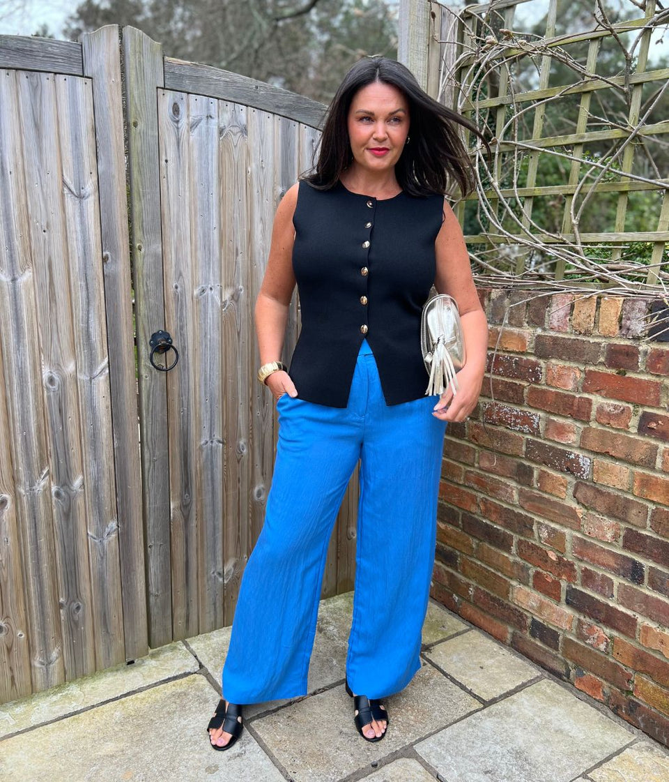 Blue Designer Wide Leg Trousers