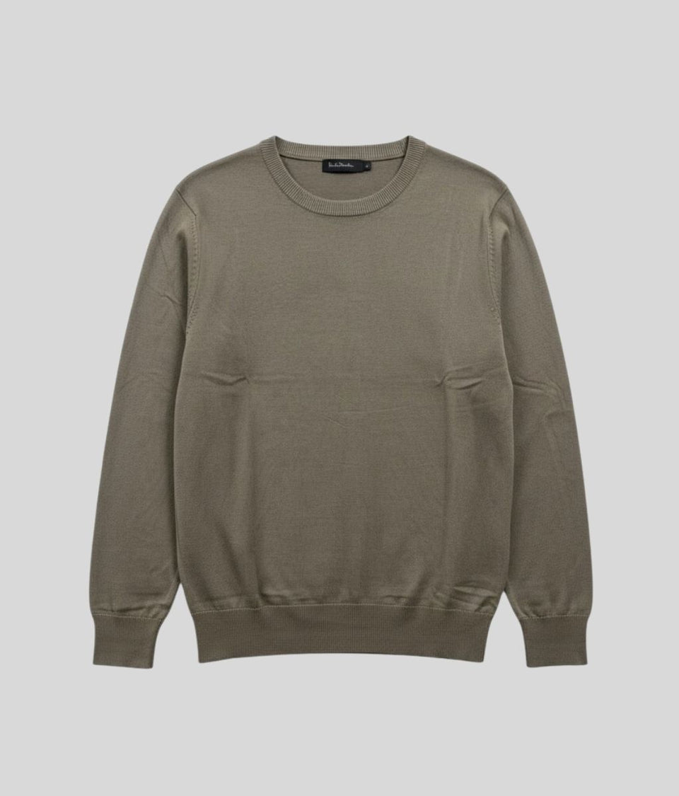 Mens Olive Fine Pure Cotton Jumper