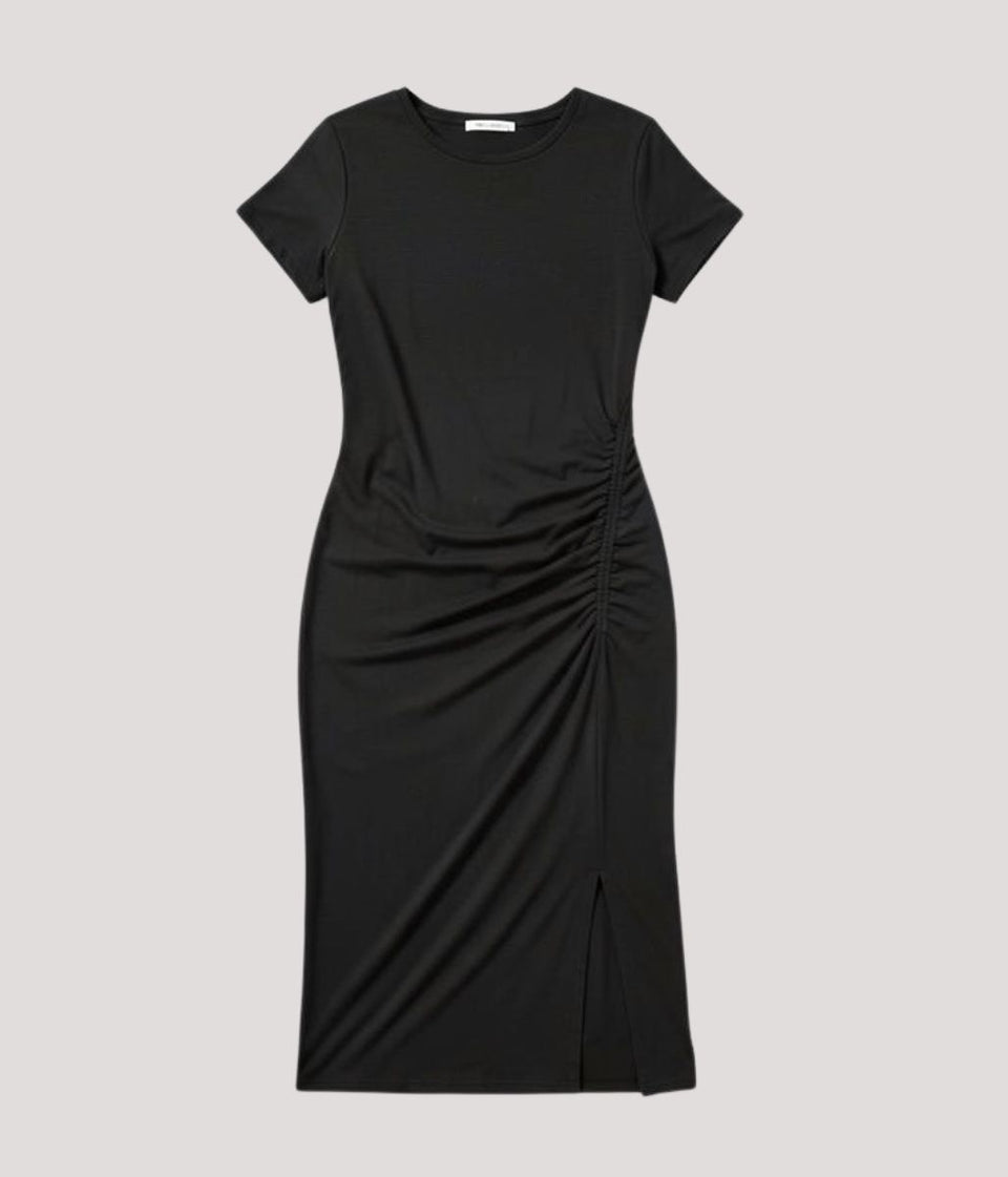 Black Ruched T Shirt Dress