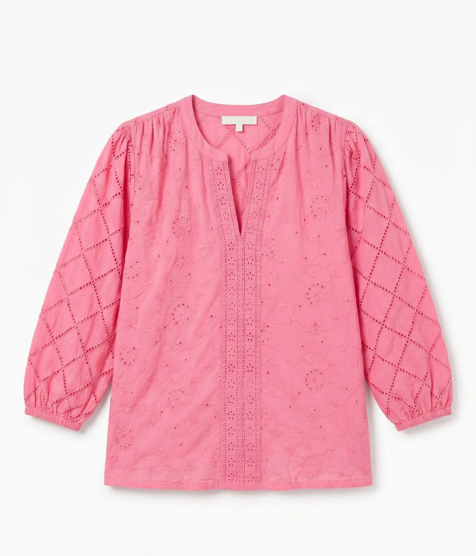 Pink Embroidered Contrast Long Sleeve Top