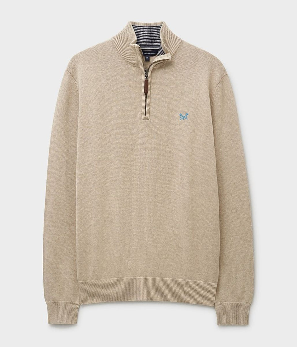 Beige Mens Cotton Half Zip Jumper