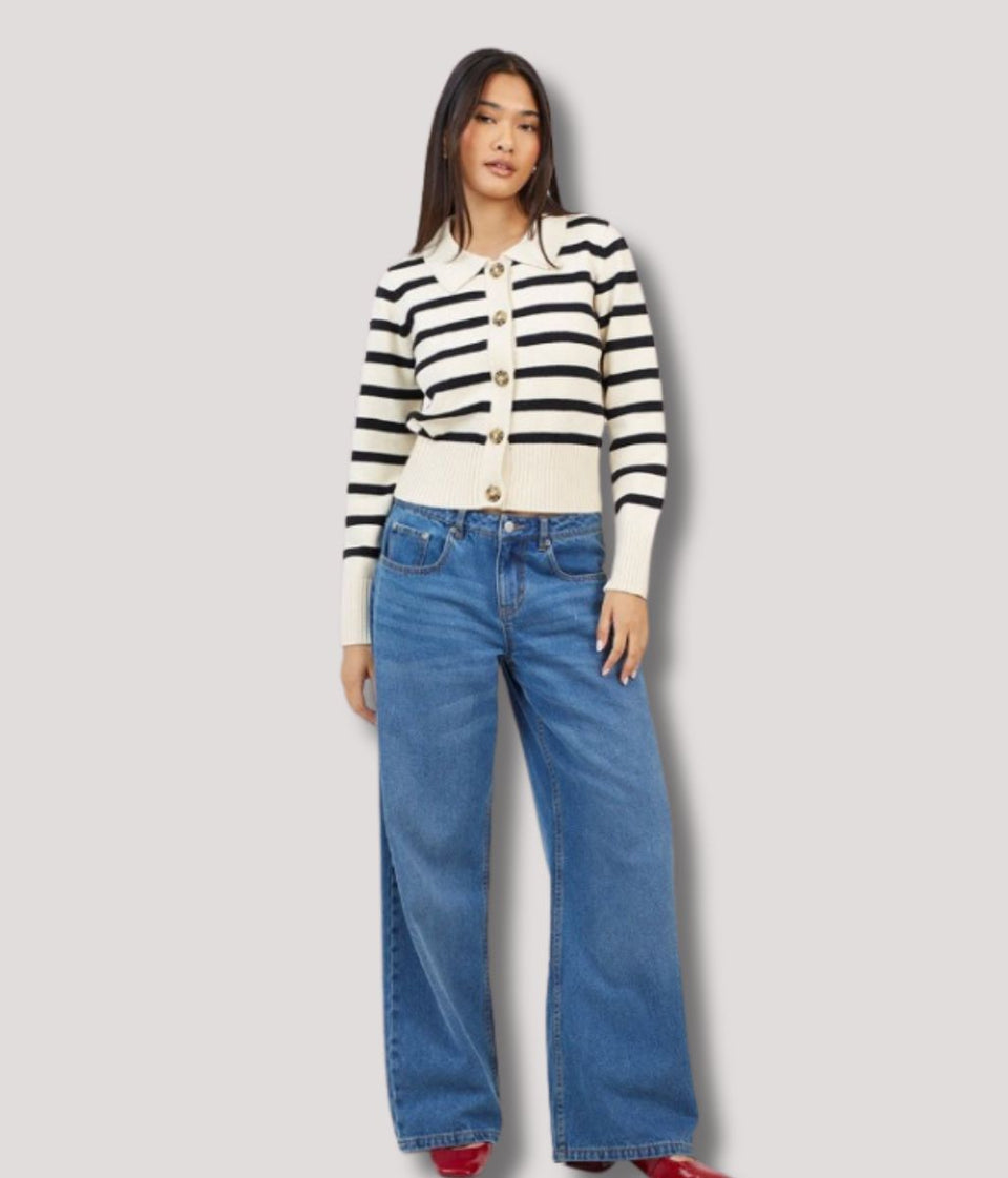 Brave Soul Striped Collared Cardigan