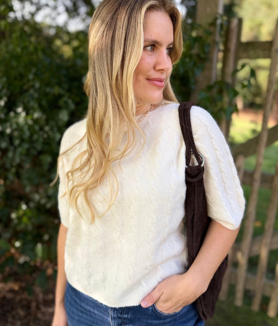 Ivory Cable Knit Short Sleeve Jumper