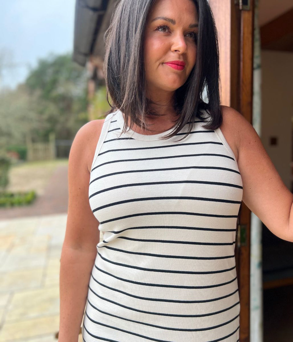 Navy Stripe Column Midi Dress