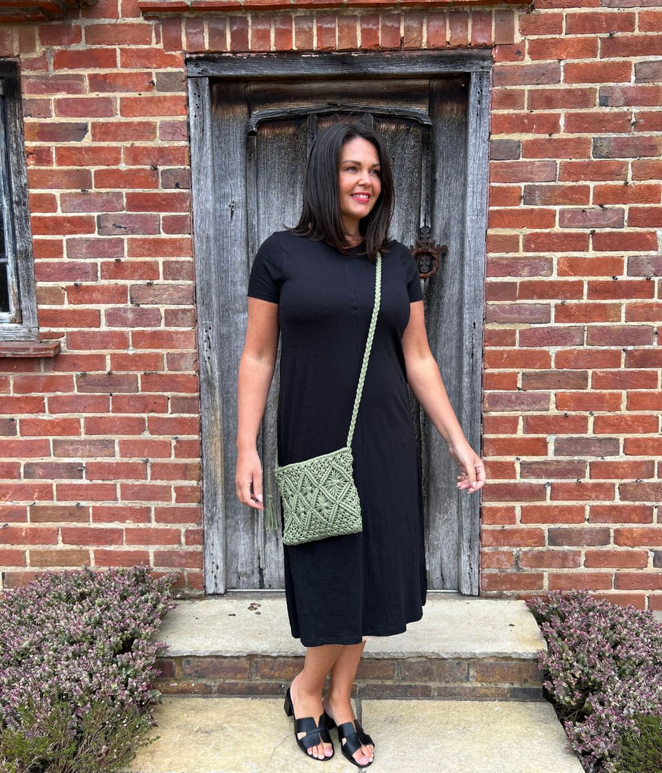 Black Pure Cotton T Shirt Midi Dress