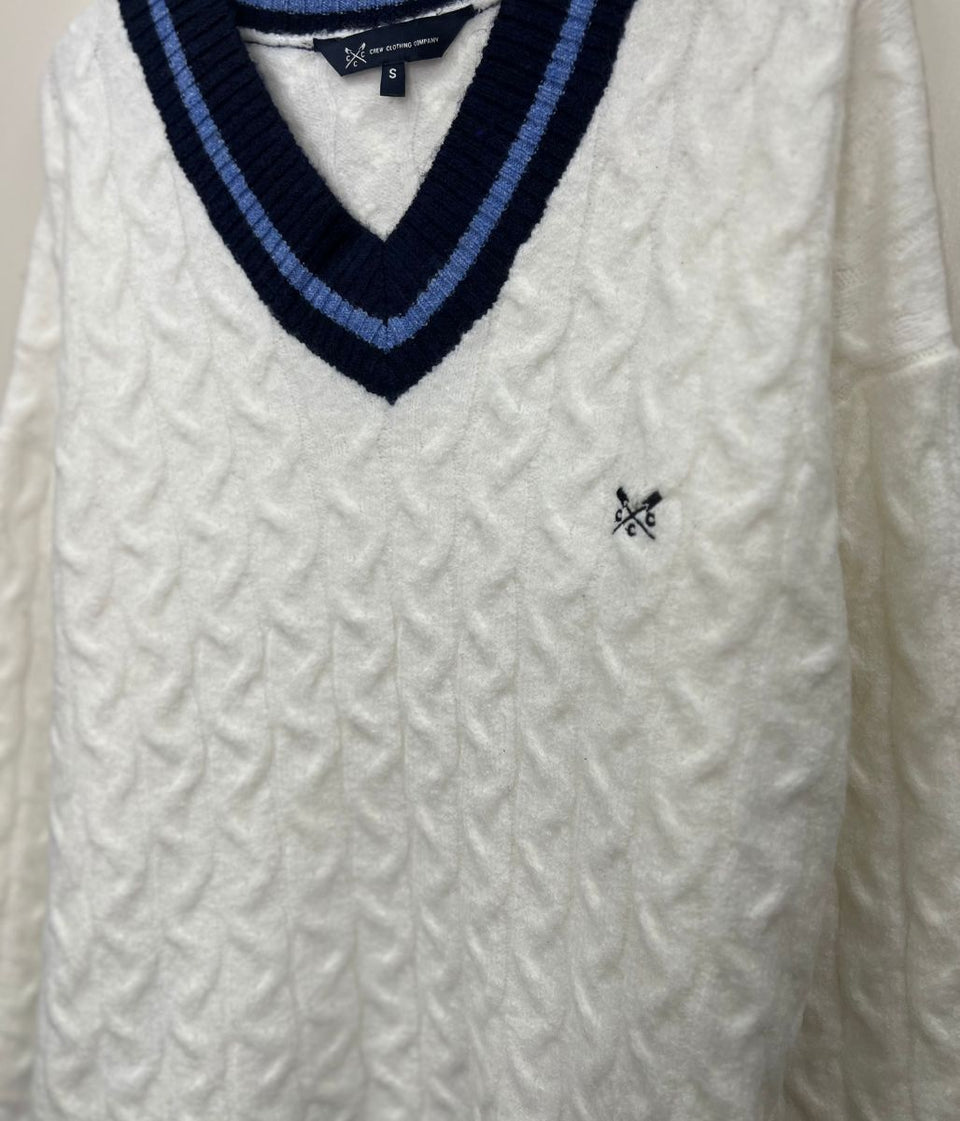 Ivory V Neck Oversized Cricket Jumper