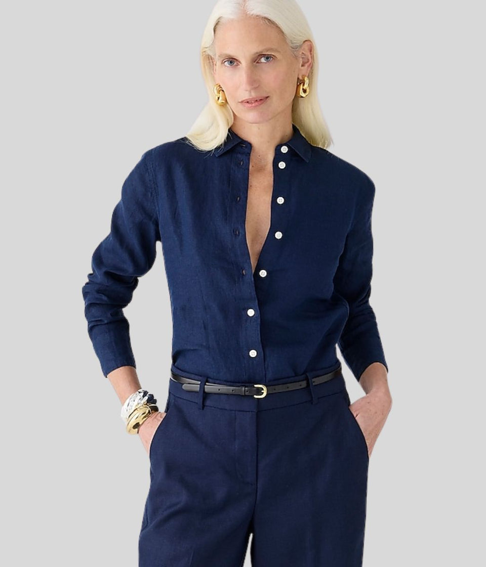 Navy Wren Slim Fit Linen Designer Shirt