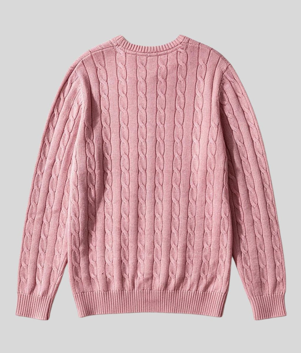 Mens Pink Oarsman Cable Knit Crew Neck Jumper