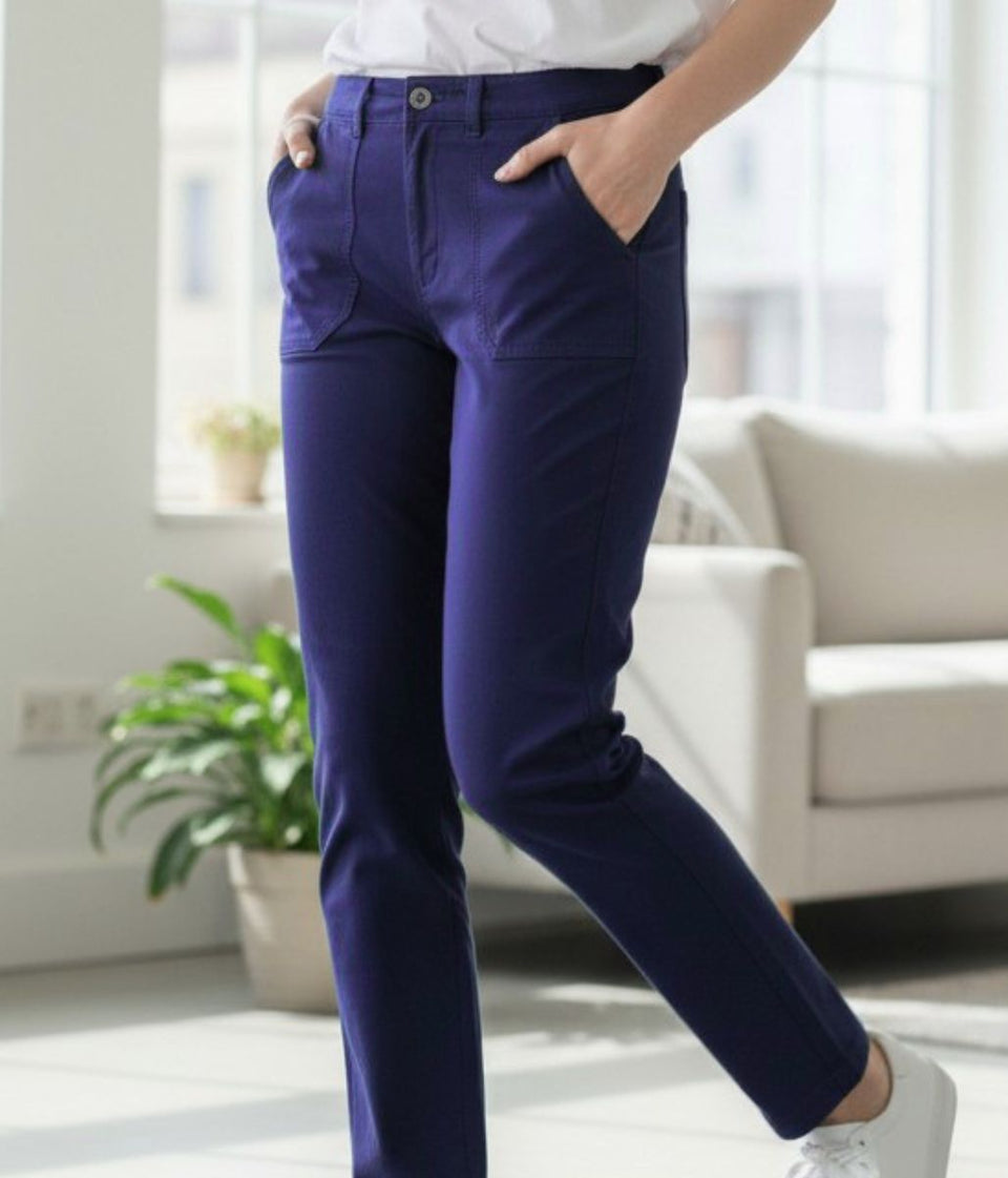 Navy Cotton Twill Straight Trousers