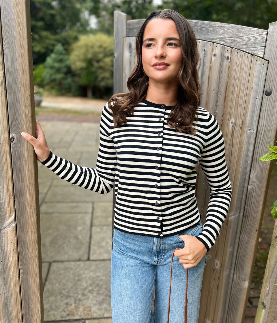 Black & White Striped Classic Cardigan