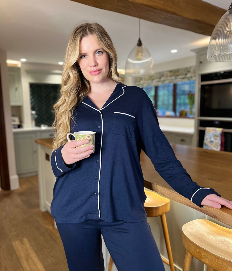 Navy Cotton Modal Revere Pyjama Set
