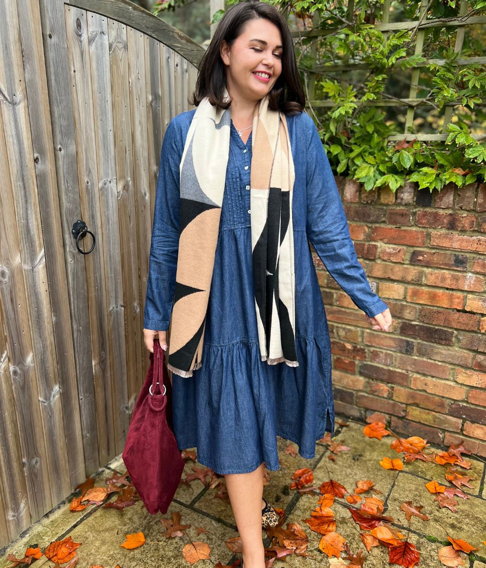 Chambray Tiered Midi Dress