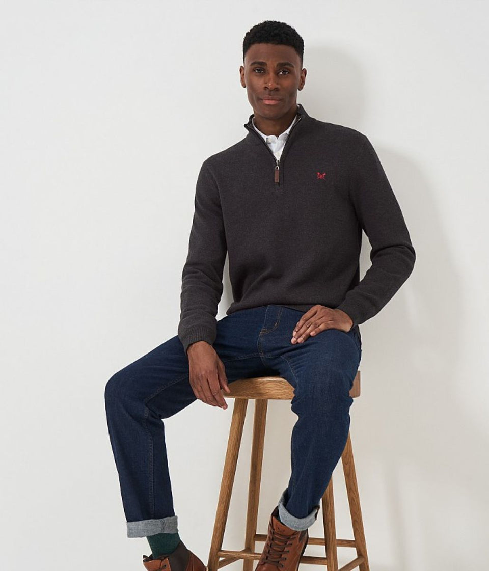 Charcoal Mens Cotton Half Zip Jumper