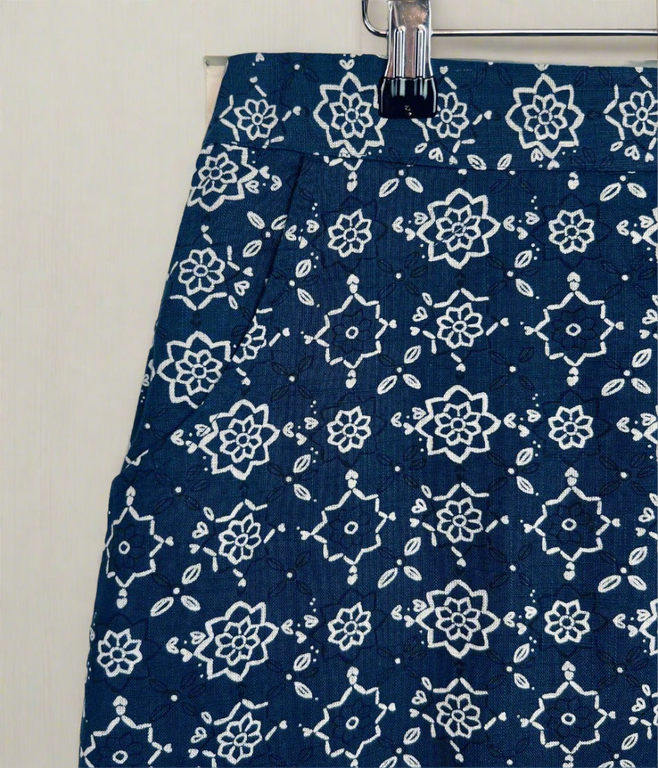 Mantaray Navy Print Cotton Skirt